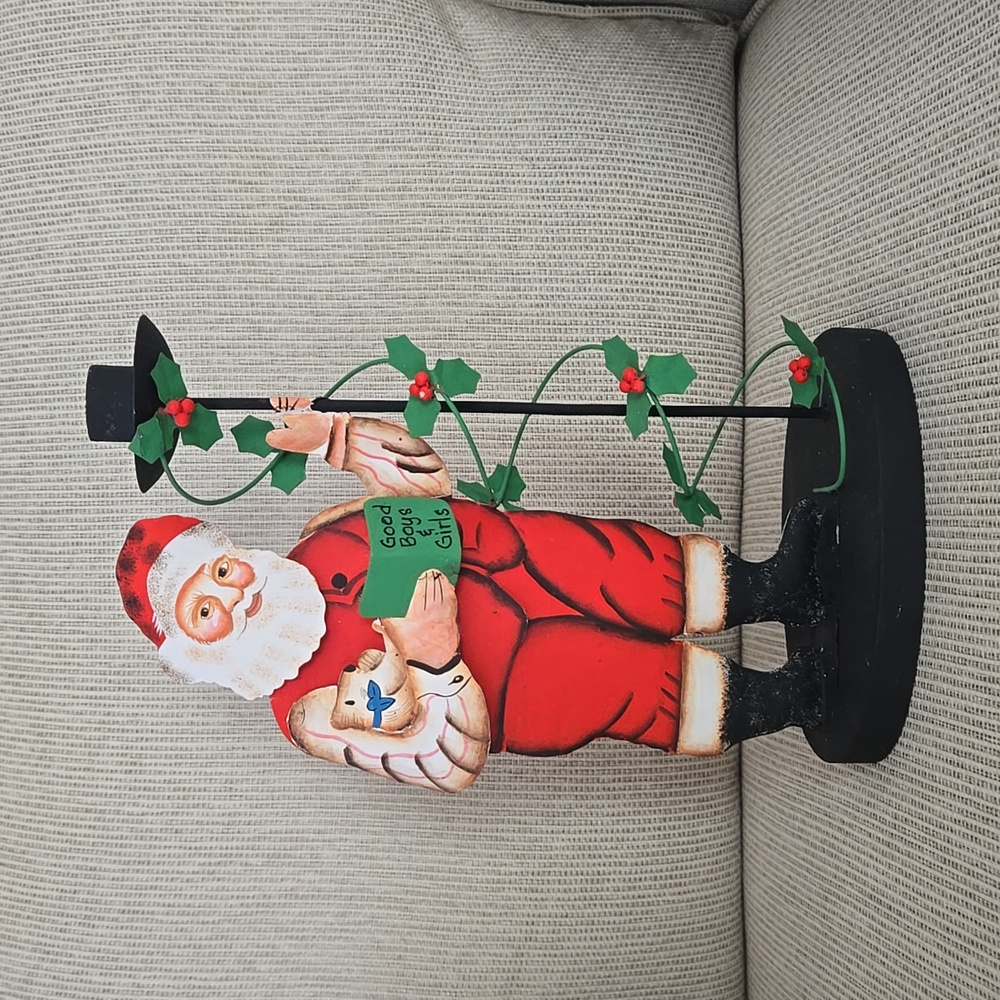 Vintage Dept. 56 Pressed Tin Santa Candlestick Holder